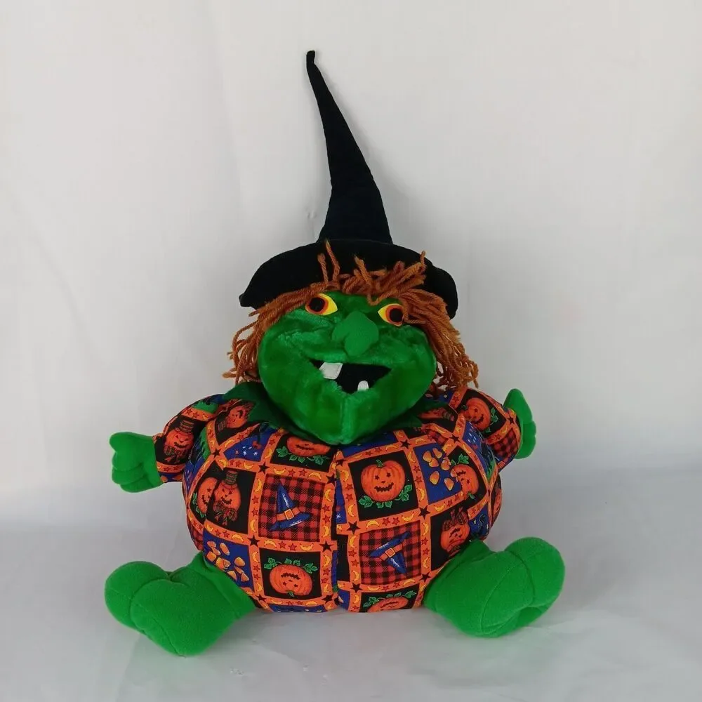 Kellytoy Halloween Stuffed Plush Witch Shaped Pumpkin Witch Hat 18 inch Soft Toy
